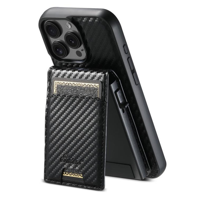 Suteni H19 Carbon Fiber Grain 2-in-1 MagSafe Removable Card Box Back Phone Case, For iPhone 17 Pro Max, For iPhone 17 Pro, For iPhone 17, For iPhone Air, For iPhone 16 Pro Max, For iPhone 16 Pro, For iPhone 16 Plus, For iPhone 16, For iPhone 15 Pro Max...