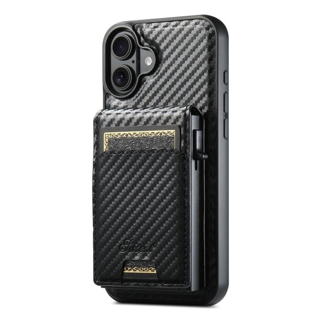 Suteni H19 Carbon Fiber Grain 2-in-1 MagSafe Removable Card Box Back Phone Case, For iPhone 18, For iPhone 18 Pro, For iPhone 18 Pro Max, For iPhone 17 Pro Max, For iPhone 17 Pro, For iPhone 17, For iPhone Air, For iPhone 16 Pro Max, For iPhone 16 Pro ...