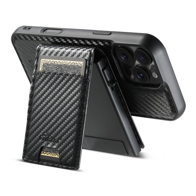 Suteni H19 Carbon Fiber Grain 2-in-1 MagSafe Removable Card Box Back Phone Case, For iPhone 18, For iPhone 18 Pro, For iPhone 18 Pro Max, For iPhone 17 Pro Max, For iPhone 17 Pro, For iPhone 17, For iPhone Air, For iPhone 16 Pro Max, For iPhone 16 Pro ...