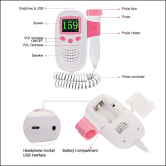 RZ-100S9 LED Fetal Doppler Ultrasound Sound Baby Heartbeat Detector Monitor Digital Prenatal Pocket Fetal Doppler Stethoscope