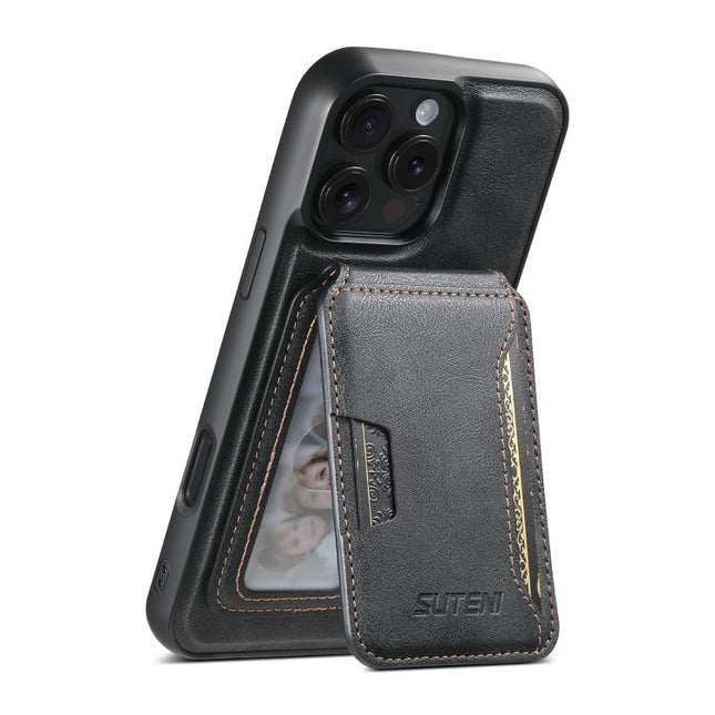 Suteni M3 Card Bag MagSafe Cowhide Texture Leather Phone Case, For iPhone 16 Pro, For iPhone 16 Plus, For iPhone 16, For iPhone 15 Pro Max, For iPhone 15 Pro, For iPhone 15 Plus, For iPhone 15, For iPhone 14 Plus