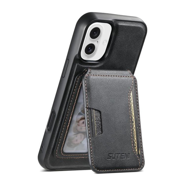 Suteni M3 Card Bag MagSafe Cowhide Texture Leather Phone Case, For iPhone 16 Pro, For iPhone 16 Plus, For iPhone 16, For iPhone 15 Pro Max, For iPhone 15 Pro, For iPhone 15 Plus, For iPhone 15, For iPhone 14 Plus