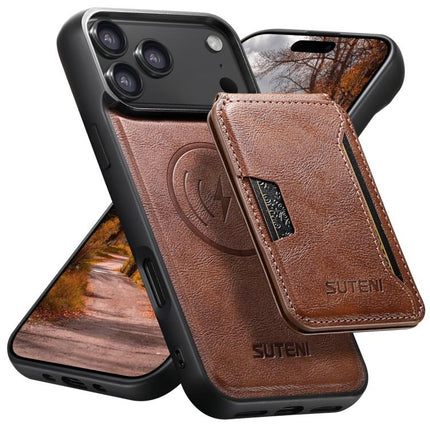 Suteni M3 Card Bag MagSafe Cowhide Texture Leather Phone Case, For iPhone 18, For iPhone 18 Pro, For iPhone 18 Pro Max, For iPhone 17 Pro Max, For iPhone 17 Pro, For iPhone 17, For iPhone Air, For iPhone 16 Pro Max