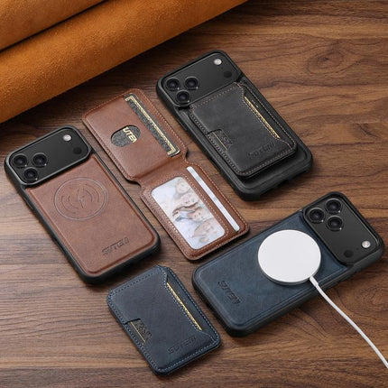 Suteni M3 Card Bag MagSafe Cowhide Texture Leather Phone Case, For iPhone 16 Pro, For iPhone 16 Plus, For iPhone 16, For iPhone 15 Pro Max, For iPhone 15 Pro, For iPhone 15 Plus, For iPhone 15, For iPhone 14 Plus