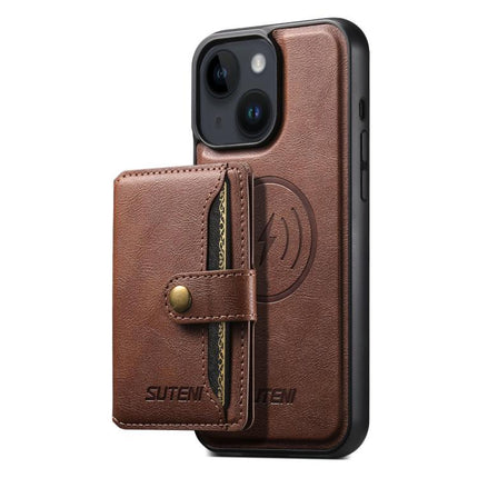Suteni M4 Magnetic Card Bag MagSafe Leather Phone Case, For iPhone 16 Pro, For iPhone 16 Plus, For iPhone 16, For iPhone 15 Pro Max, For iPhone 15 Pro, For iPhone 15 Plus, For iPhone 15, For iPhone 14 Plus