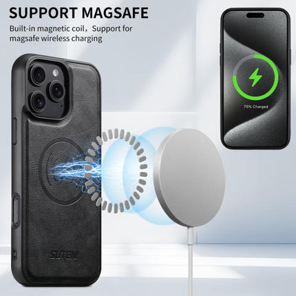 Suteni M4 Magnetic Card Bag MagSafe Leather Phone Case, For iPhone 18, For iPhone 18 Pro, For iPhone 18 Pro Max, For iPhone 17 Pro Max, For iPhone 17 Pro, For iPhone 17, For iPhone Air, For iPhone 16 Pro Max