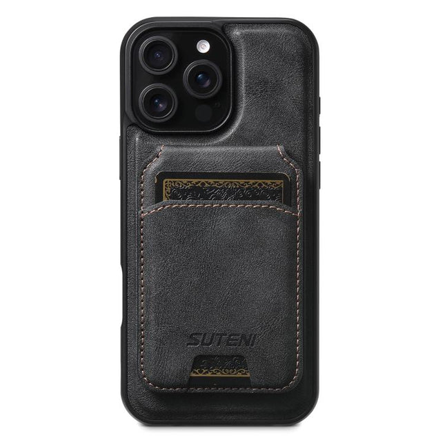 Suteni M5 Magnetic Card Bag MagSafe Cowhide Texture Leather Phone Case, For iPhone 16 Pro, For iPhone 16 Plus, For iPhone 16, For iPhone 15 Pro Max, For iPhone 15 Pro, For iPhone 15 Plus, For iPhone 15, For iPhone 14 Plus