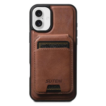 Suteni M5 Magnetic Card Bag MagSafe Cowhide Texture Leather Phone Case, For iPhone 16 Pro, For iPhone 16 Plus, For iPhone 16, For iPhone 15 Pro Max, For iPhone 15 Pro, For iPhone 15 Plus, For iPhone 15, For iPhone 14 Plus