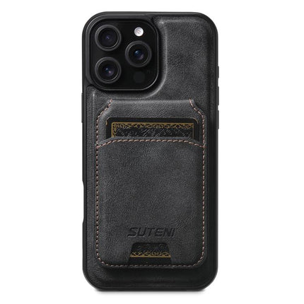 Suteni M5 Magnetic Card Bag MagSafe Cowhide Texture Leather Phone Case, For iPhone 16 Pro, For iPhone 16 Plus, For iPhone 16, For iPhone 15 Pro Max, For iPhone 15 Pro, For iPhone 15 Plus, For iPhone 15, For iPhone 14 Plus