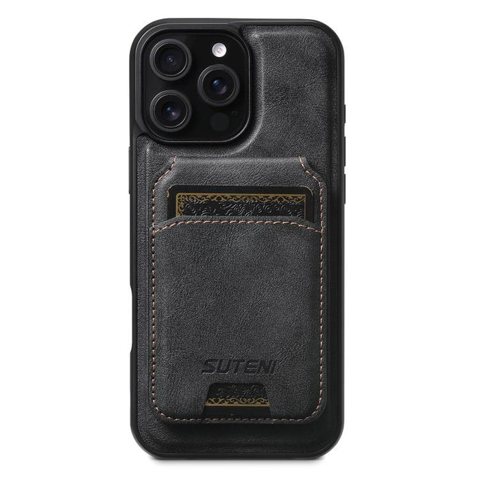 Suteni M5 Magnetic Card Bag MagSafe Cowhide Texture Leather Phone Case, For iPhone 12 Pro
