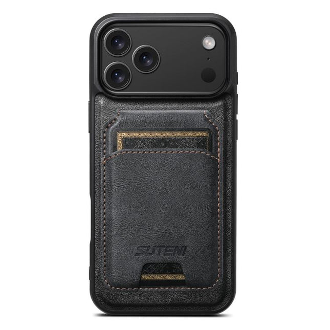 Suteni M5 Magnetic Card Bag MagSafe Cowhide Texture Leather Phone Case, For iPhone 18, For iPhone 18 Pro, For iPhone 18 Pro Max, For iPhone 17 Pro Max, For iPhone 17 Pro, For iPhone 17, For iPhone Air, For iPhone 16 Pro Max