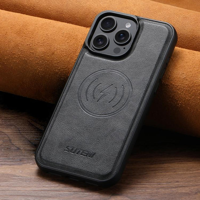 Suteni G5 Cowhide Leather MagSafe Magnetic Phone Case, For iPhone 14, For iPhone 14 Pro, For iPhone 14 Pro Max, For iPhone 13 Pro Max, For iPhone 13 Pro, For iPhone 13, For iPhone 12, For iPhone 12 Pro Max