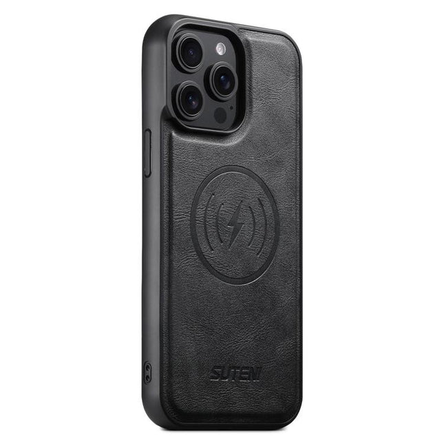 Suteni G5 Cowhide Leather MagSafe Magnetic Phone Case, For iPhone 12 Pro