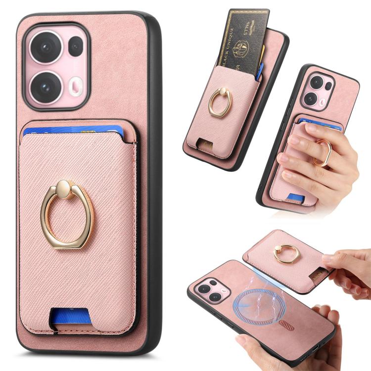 Retro Cross Leather Ring Vertical Insert Card Bag MagSafe Phone Case, For OPPO Reno13 Pro Global, For OPPO Reno13 Global, For OPPO Reno13 F