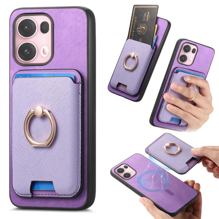 Retro Cross Leather Ring Vertical Insert Card Bag MagSafe Phone Case, For OPPO Reno13 Pro Global, For OPPO Reno13 Global, For OPPO Reno13 F