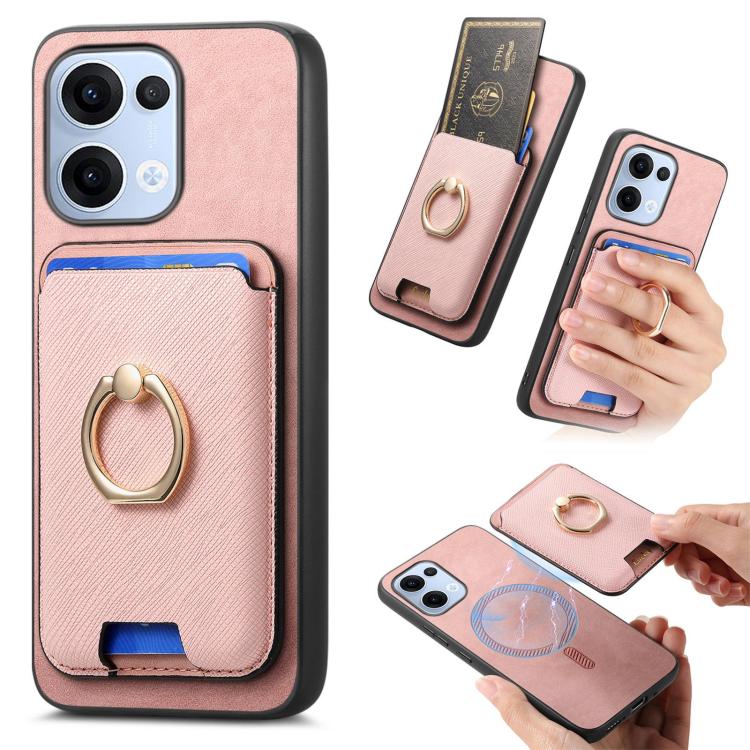 Retro Cross Leather Ring Vertical Insert Card Bag MagSafe Phone Case, For OPPO Reno13 Pro Global, For OPPO Reno13 Global, For OPPO Reno13 F