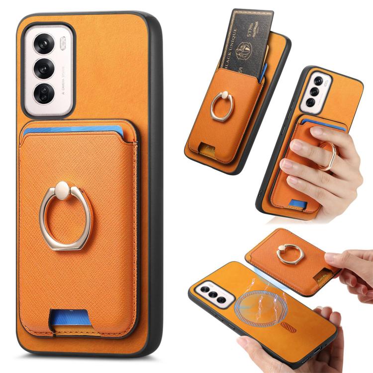 Retro Cross Leather Ring Vertical Insert Card Bag MagSafe Phone Case, For OPPO Reno12 Pro Global, For OPPO Reno12 Global, For OPPO A3 Pro