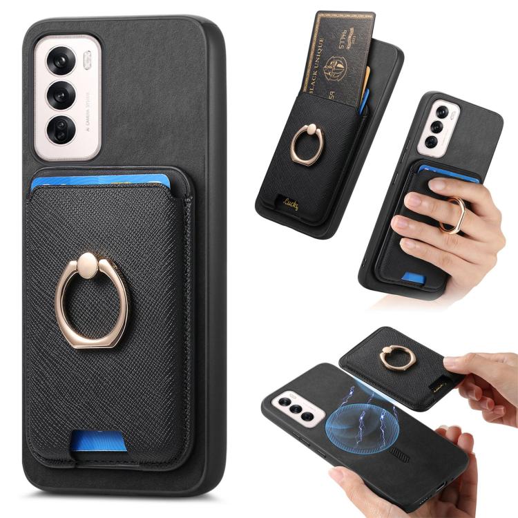 Retro Cross Leather Ring Vertical Insert Card Bag MagSafe Phone Case, For OPPO Reno12 Pro Global, For OPPO Reno12 Global, For OPPO A3 Pro