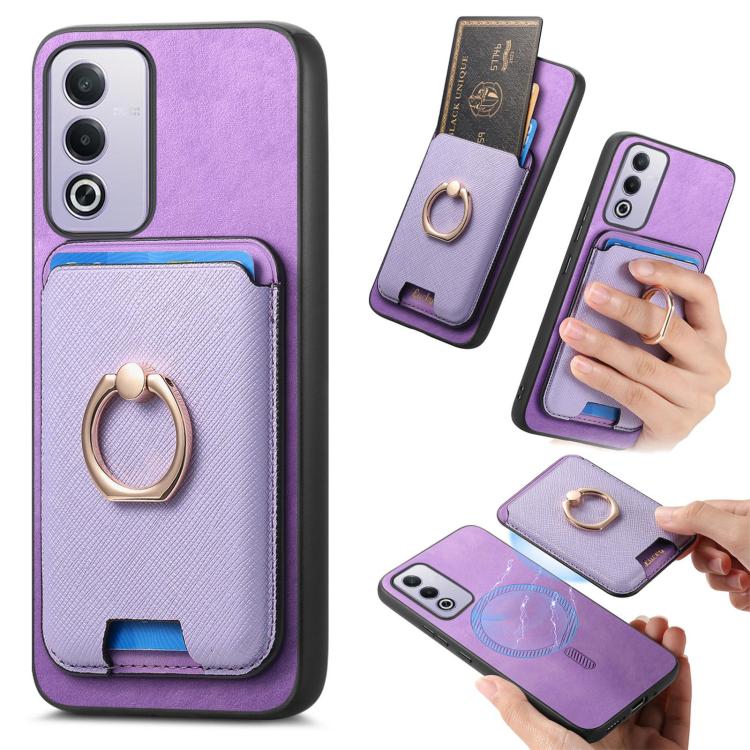 Retro Cross Leather Ring Vertical Insert Card Bag MagSafe Phone Case, For OPPO Reno12 Pro Global, For OPPO Reno12 Global, For OPPO A3 Pro