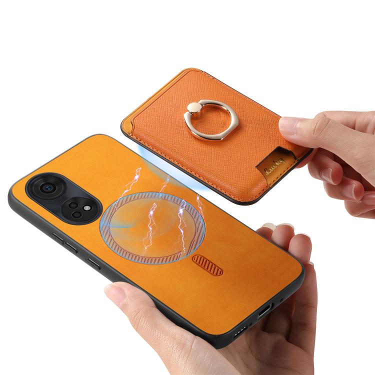 Retro Cross Leather Ring Vertical Insert Card Bag MagSafe Phone Case, For OPPO Reno11 F, For OPPO Reno11 Global, For OPPO Reno11 Pro Global