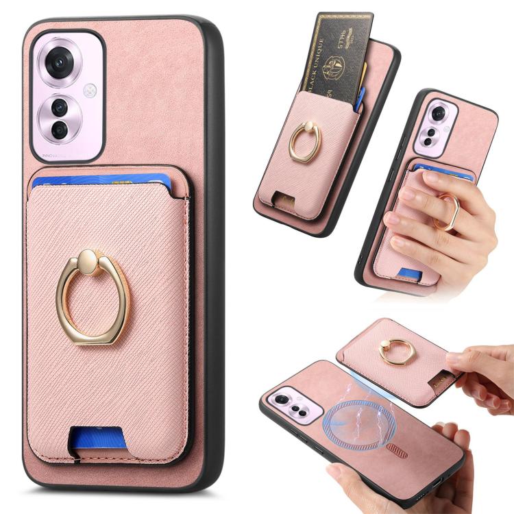 Retro Cross Leather Ring Vertical Insert Card Bag MagSafe Phone Case, For OPPO Reno11 F, For OPPO Reno11 Global, For OPPO Reno11 Pro Global