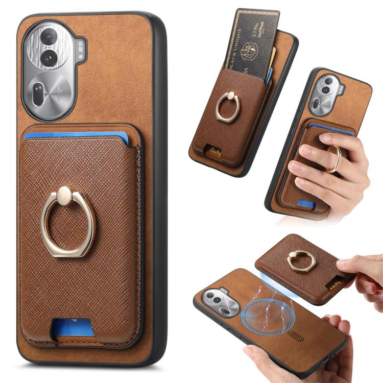 Retro Cross Leather Ring Vertical Insert Card Bag MagSafe Phone Case, For OPPO Reno11 F, For OPPO Reno11 Global, For OPPO Reno11 Pro Global