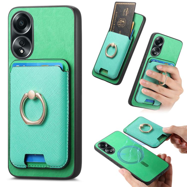 Retro Cross Leather Ring Vertical Insert Card Bag MagSafe Phone Case, For OPPO A58 4G, For OPPO A78 4G, For OPPO Reno10 Pro+ 5G