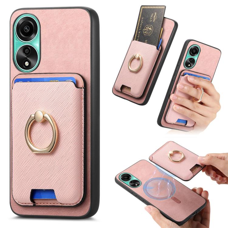 Retro Cross Leather Ring Vertical Insert Card Bag MagSafe Phone Case, For OPPO A58 4G, For OPPO A78 4G, For OPPO Reno10 Pro+ 5G