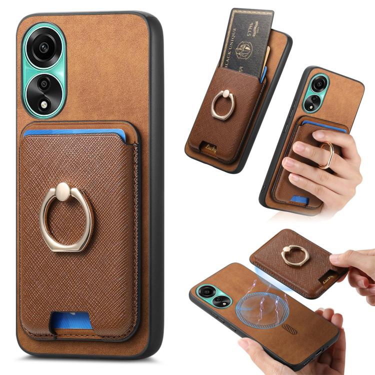 Retro Cross Leather Ring Vertical Insert Card Bag MagSafe Phone Case, For OPPO A58 4G, For OPPO A78 4G, For OPPO Reno10 Pro+ 5G