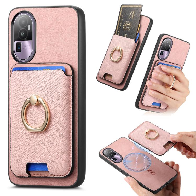 Retro Cross Leather Ring Vertical Insert Card Bag MagSafe Phone Case, For OPPO A58 4G, For OPPO A78 4G, For OPPO Reno10 Pro+ 5G