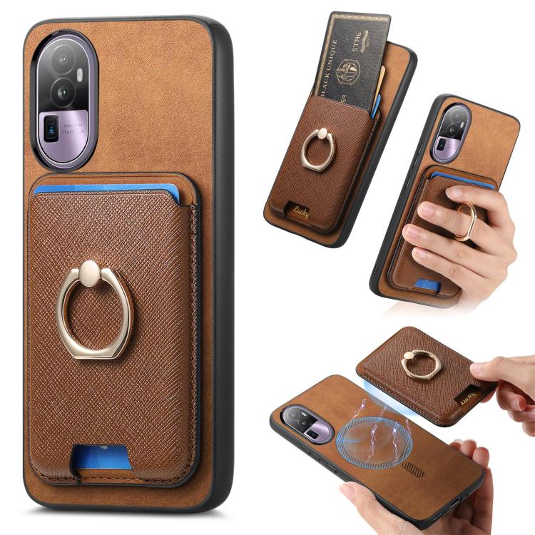 Retro Cross Leather Ring Vertical Insert Card Bag MagSafe Phone Case, For OPPO A58 4G, For OPPO A78 4G, For OPPO Reno10 Pro+ 5G