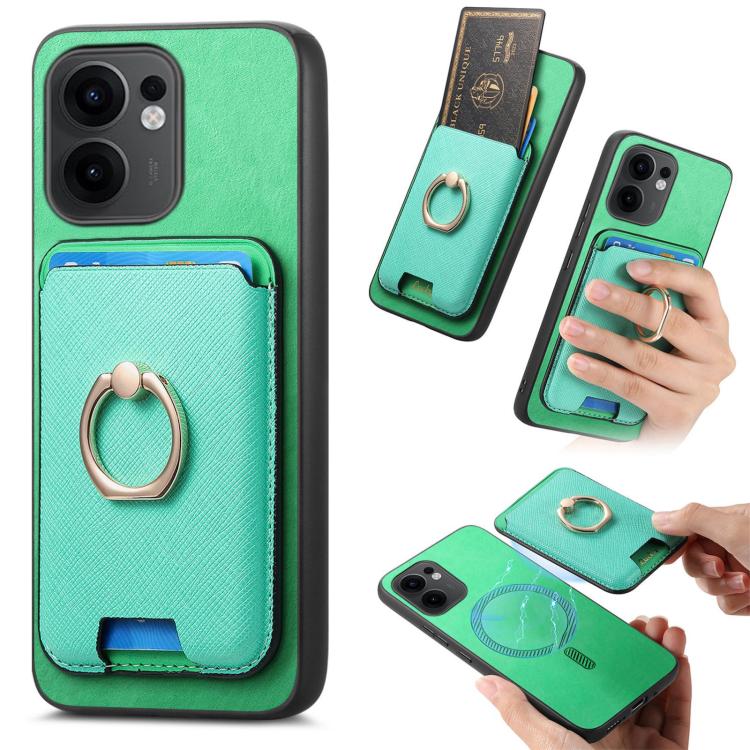Retro Cross Leather Ring Vertical Insert Card Bag MagSafe Phone Case, For OPPO Reno13 Pro Global, For OPPO Reno13 Global, For OPPO Reno13 F
