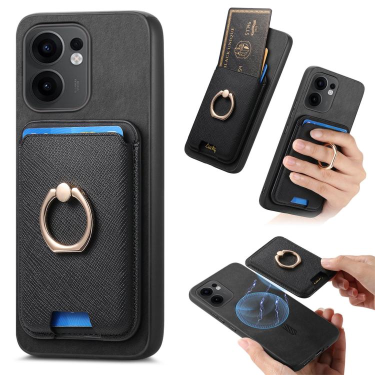 Retro Cross Leather Ring Vertical Insert Card Bag MagSafe Phone Case, For OPPO Reno13 Pro Global, For OPPO Reno13 Global, For OPPO Reno13 F