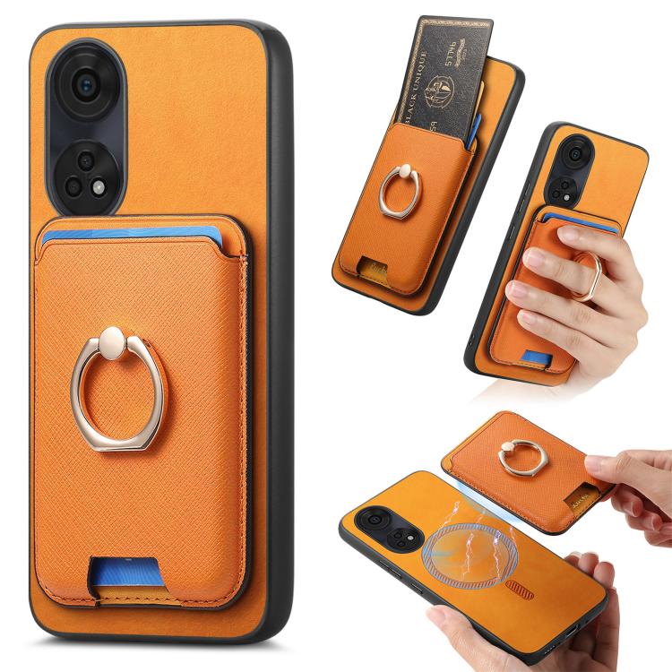 Retro Cross Leather Ring Vertical Insert Card Bag MagSafe Phone Case, For OPPO Reno8 T 5G / A1 Pro