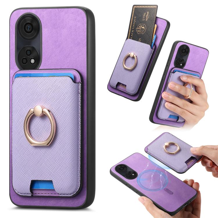 Retro Cross Leather Ring Vertical Insert Card Bag MagSafe Phone Case, For OPPO Reno8 T 5G / A1 Pro