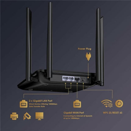 WAVLINK WN530HG4 Home Gigabit Ethernet MU-MIMO Router AC1200 Dual Band Router, US Plug, UK Plug, EU Plug, AU Plug