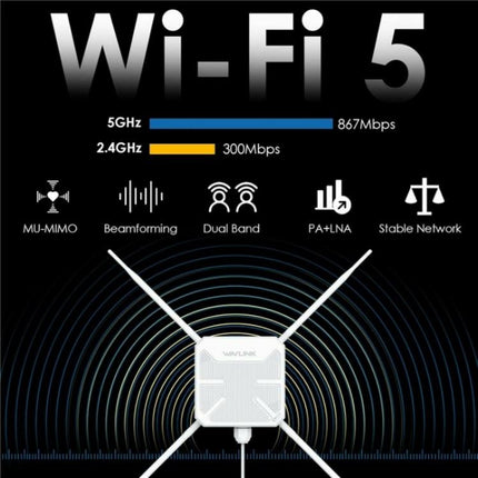 WAVLINK WN588HA2 AP Repeater WiFi Signal Booster AC1200 Dual Band WiFi Extender, US Plug, UK Plug, EU Plug, AU Plug