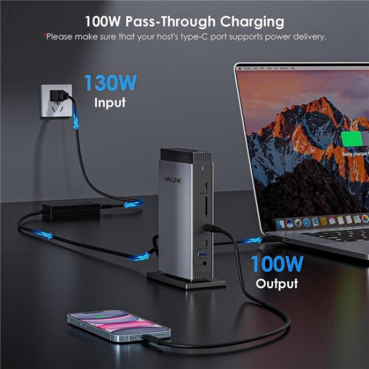 WAVLINK WL-UG69PD13Pro DisplayLink Docking Station 15 in 1 USB-C Hub for MacBook Laptop, UG69PD13Pro