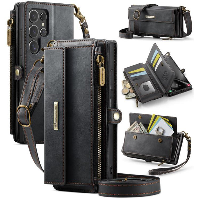 CaseMe C39 RFID Blocking Zipper Wallet Leather Phone Case with Crossbody Strap, For Samsung Galaxy S25 Ultra 5G, For Samsung Galaxy S24 FE 5G, For Samsung Galaxy A55 5G, For Samsung Galaxy S24 Ultra 5G