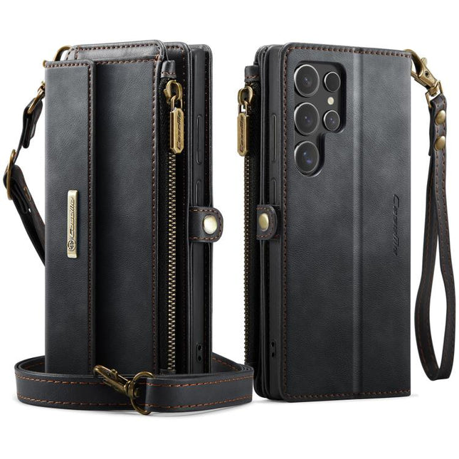 CaseMe C39 RFID Blocking Zipper Wallet Leather Phone Case with Crossbody Strap, For Samsung Galaxy S25 Ultra 5G, For Samsung Galaxy S24 FE 5G, For Samsung Galaxy A55 5G, For Samsung Galaxy S24 Ultra 5G