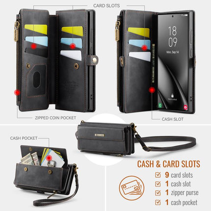 CaseMe C39 RFID Blocking Zipper Wallet Leather Phone Case with Crossbody Strap, For Samsung Galaxy S25 Ultra 5G, For Samsung Galaxy S24 FE 5G, For Samsung Galaxy A55 5G, For Samsung Galaxy S24 Ultra 5G