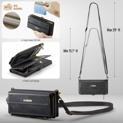 CaseMe C39 RFID Blocking Zipper Wallet Leather Phone Case with Crossbody Strap, For Samsung Galaxy S25 Ultra 5G, For Samsung Galaxy S24 FE 5G, For Samsung Galaxy A55 5G, For Samsung Galaxy S24 Ultra 5G