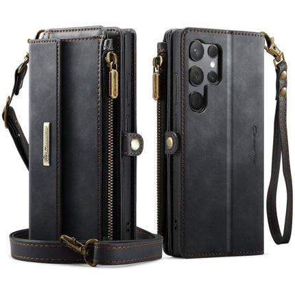 CaseMe C39 RFID Blocking Zipper Wallet Leather Phone Case with Crossbody Strap, For Samsung Galaxy S23 Ultra 5G, For Samsung Galaxy S23+ 5G, For Samsung Galaxy S23 5G, For Samsung Galaxy S22+ 5G
