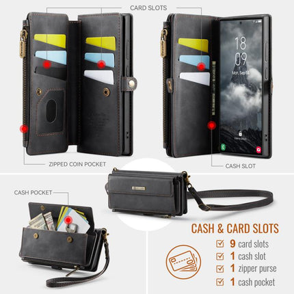 CaseMe C39 RFID Blocking Zipper Wallet Leather Phone Case with Crossbody Strap, For Samsung Galaxy S23 Ultra 5G, For Samsung Galaxy S23+ 5G, For Samsung Galaxy S23 5G, For Samsung Galaxy S22+ 5G