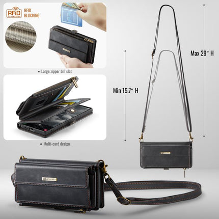 CaseMe C39 RFID Blocking Zipper Wallet Leather Phone Case with Crossbody Strap, For Samsung Galaxy S23 Ultra 5G, For Samsung Galaxy S23+ 5G, For Samsung Galaxy S23 5G, For Samsung Galaxy S22+ 5G