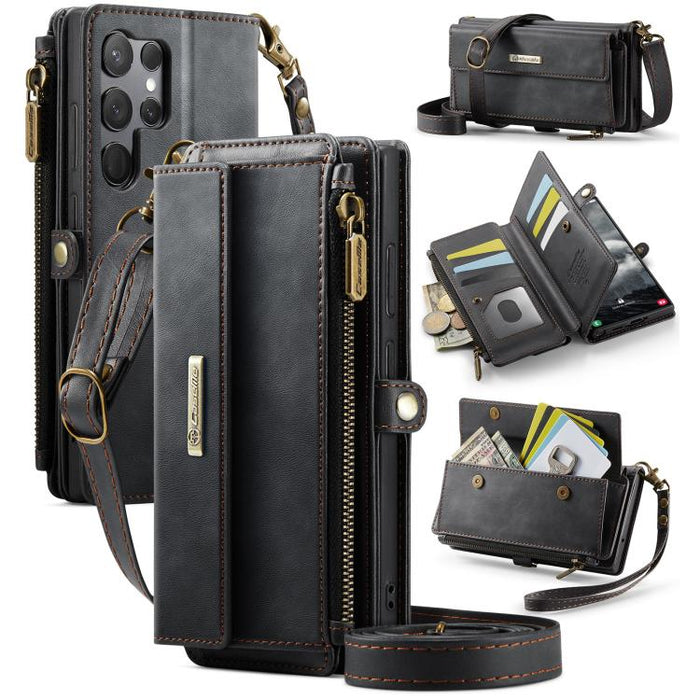 CaseMe C39 RFID Blocking Zipper Wallet Leather Phone Case with Crossbody Strap, For Samsung Galaxy S23 Ultra 5G, For Samsung Galaxy S23+ 5G, For Samsung Galaxy S23 5G, For Samsung Galaxy S22+ 5G
