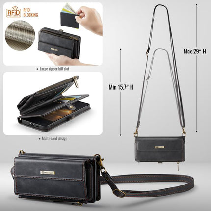 CaseMe C39 RFID Blocking Zipper Wallet Leather Phone Case with Crossbody Strap, For Samsung Galaxy S21 FE 5G, For Samsung Galaxy A52, For Samsung Galaxy A53, For Samsung Galaxy S21 5G