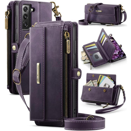CaseMe C39 RFID Blocking Zipper Wallet Leather Phone Case with Crossbody Strap, For Samsung Galaxy S21 FE 5G, For Samsung Galaxy A52, For Samsung Galaxy A53, For Samsung Galaxy S21 5G