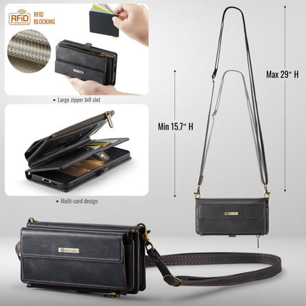CaseMe C39 RFID Blocking Zipper Wallet Leather Phone Case with Crossbody Strap, For Samsung Galaxy S21+ 5G, For Samsung Galaxy S21 Ultra 5G, For Samsung Galaxy S20 FE 5G, For Samsung Galaxy S20 Ultra 5G