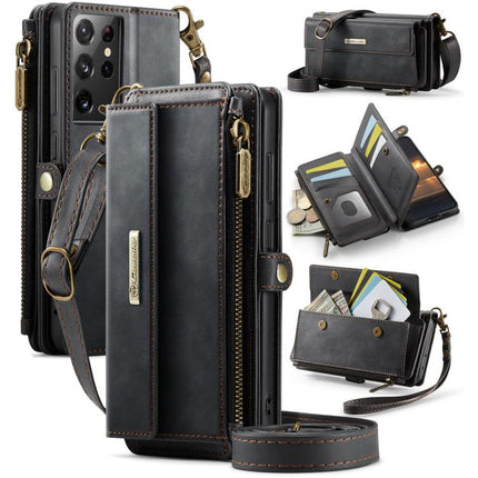 CaseMe C39 RFID Blocking Zipper Wallet Leather Phone Case with Crossbody Strap, For Samsung Galaxy S21+ 5G, For Samsung Galaxy S21 Ultra 5G, For Samsung Galaxy S20 FE 5G, For Samsung Galaxy S20 Ultra 5G